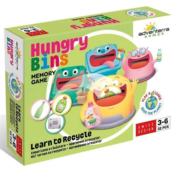 Gra planszowa memory dla dzieci Segregacja śmieci (Hungry Bins)