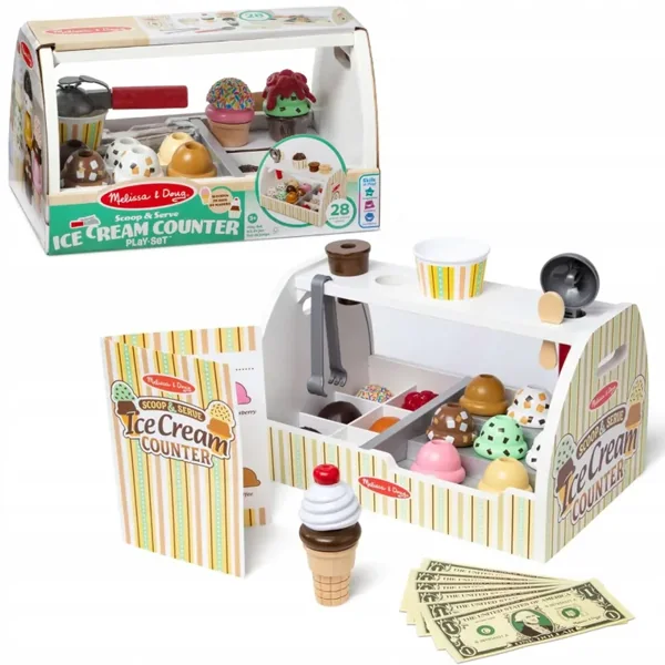 Melissa & Doug, duża lodziarnia, drewniany zestaw kreatywny, 28 elementów